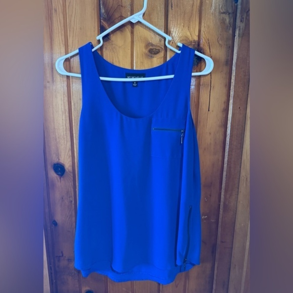 Royal Blue‎ Sleeveless Blouse Tank Top with Side Zipper Detail Casual size M